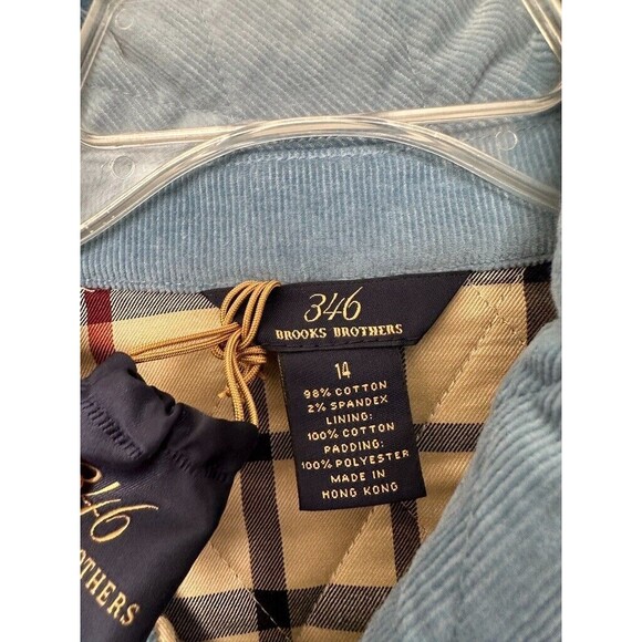 Brooks Brothers Quilted Corduroy Diamond Jacket Plaid Lining Blue Women's 14 NEW - Picture 6 of 9